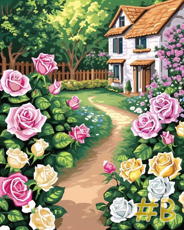 Soft Pastel Cottage Roses Needlepoint Canvas