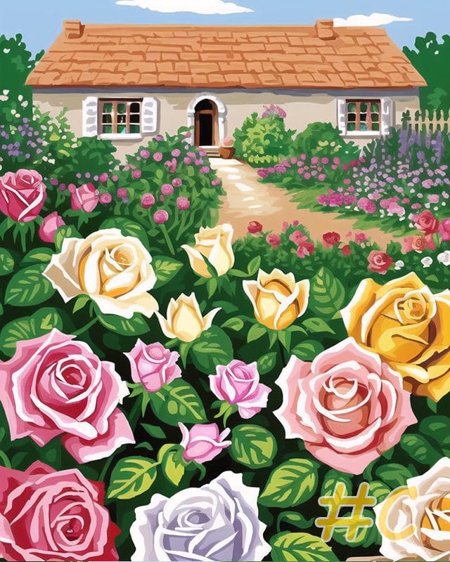 Soft Pastel Cottage Roses Needlepoint Canvas