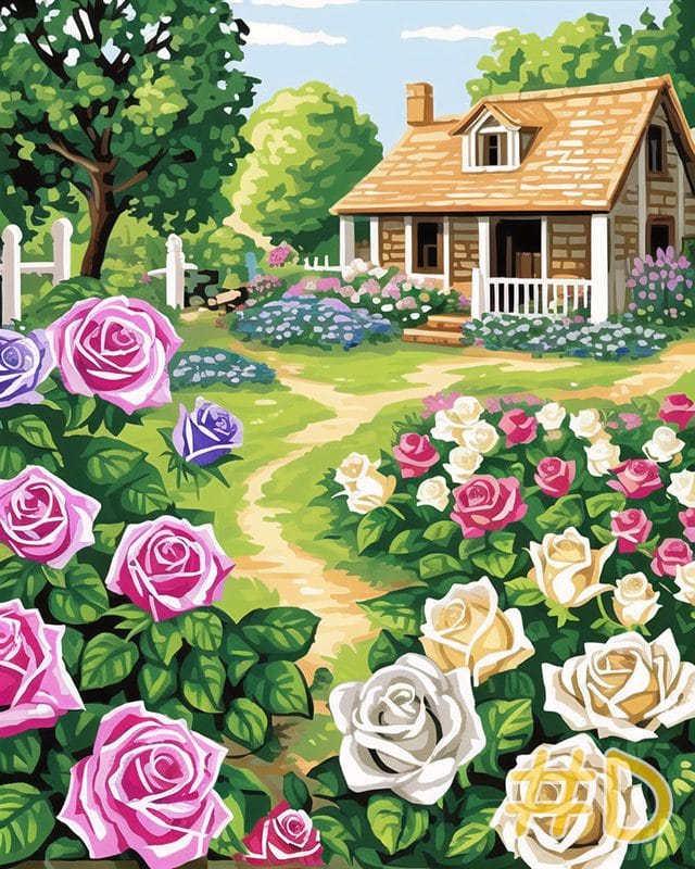 Soft Pastel Cottage Roses Needlepoint Canvas