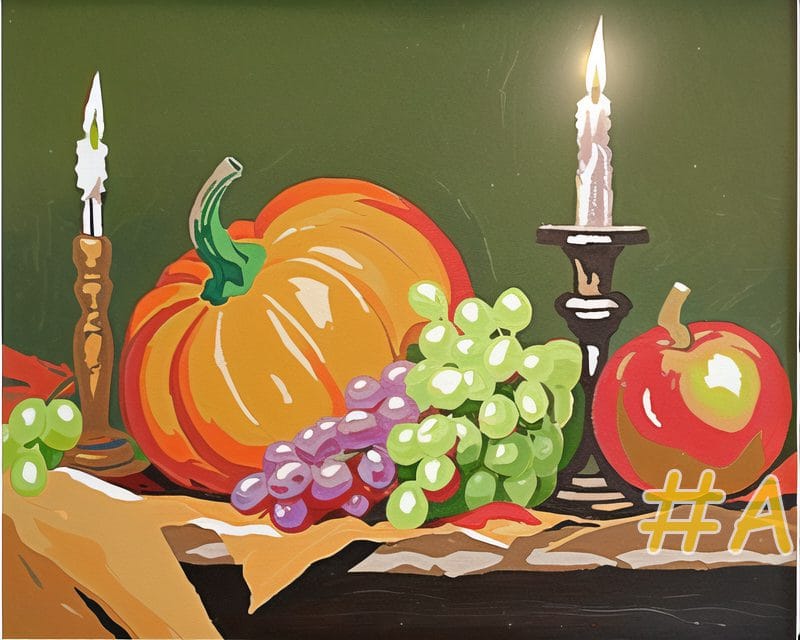 Harvest Scene with Pumpkins and Candles Needlepoint Canvas