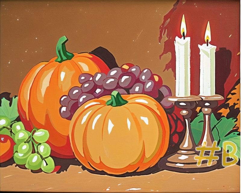 Harvest Scene with Pumpkins and Candles Needlepoint Canvas