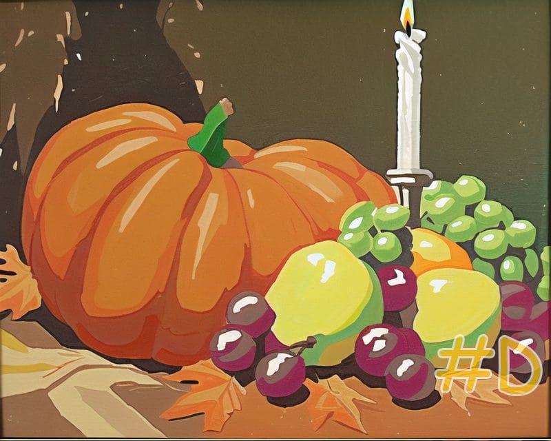 Harvest Scene with Pumpkins and Candles Needlepoint Canvas