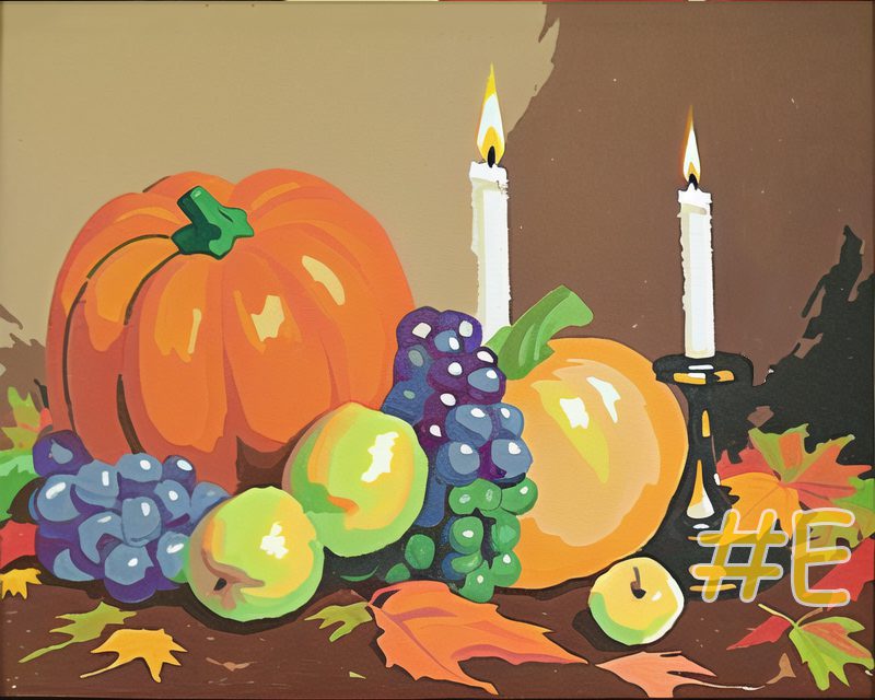 Harvest Scene with Pumpkins and Candles Needlepoint Canvas