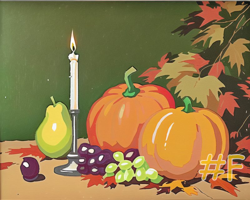 Harvest Scene with Pumpkins and Candles Needlepoint Canvas