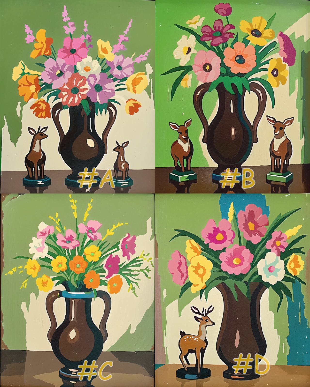 Floral Vase with Deer Needlepoint Canvas – Elegant Flower Arrangement Design
