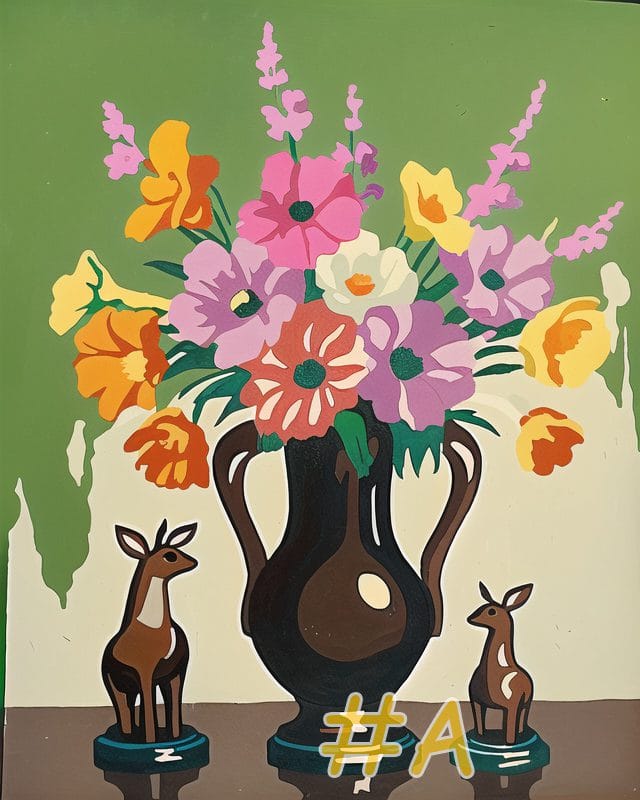 Floral Vase with Deer Needlepoint Canvas – Elegant Flower Arrangement Design