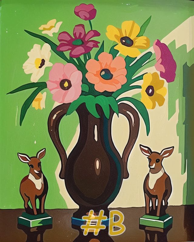 Floral Vase with Deer Needlepoint Canvas – Elegant Flower Arrangement Design