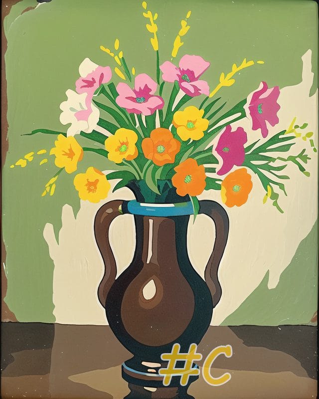 Floral Vase with Deer Needlepoint Canvas – Elegant Flower Arrangement Design