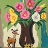 Floral Vase with Deer Needlepoint Canvas – Elegant Flower Arrangement Design