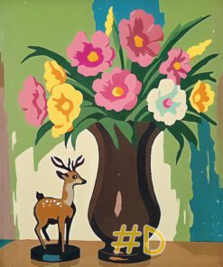 Floral Vase with Deer Needlepoint Canvas – Elegant Flower Arrangement Design