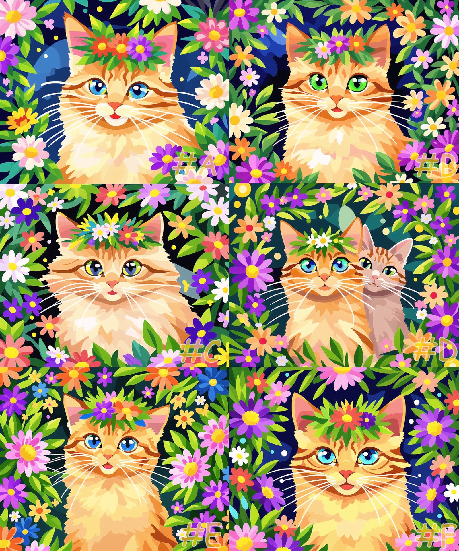 Cat with Floral Crown Needlepoint Canvas