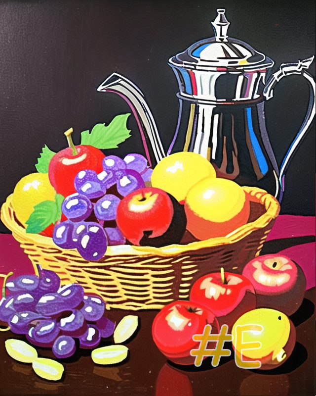 Fruit Basket with Silver Teapot Needlepoint Canvas – Elegant Still Life Design