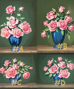 Blue Vase with Pink Roses Needlepoint Canvas