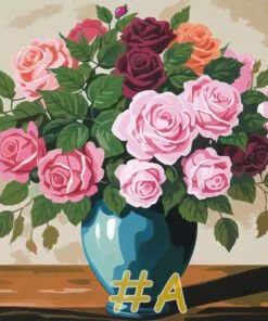 Classic Rose Bouquet Needlepoint Canvas – Elegant Floral Arrangement Design
