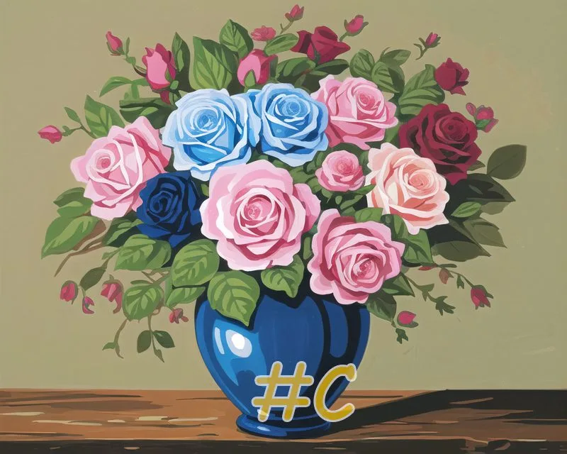 Classic Rose Bouquet Needlepoint Canvas – Elegant Floral Arrangement Design