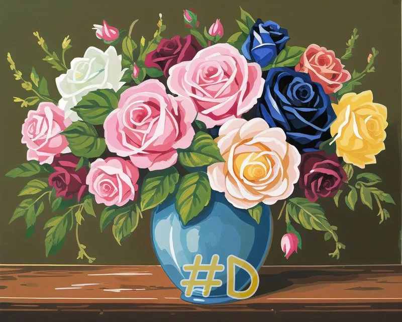 Classic Rose Bouquet Needlepoint Canvas – Elegant Floral Arrangement Design