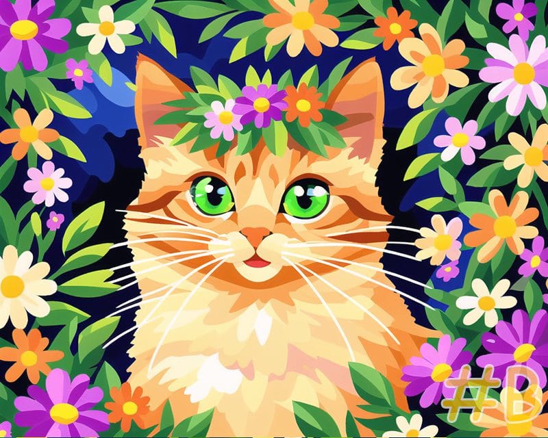 Cat with Floral Crown Needlepoint Canvas