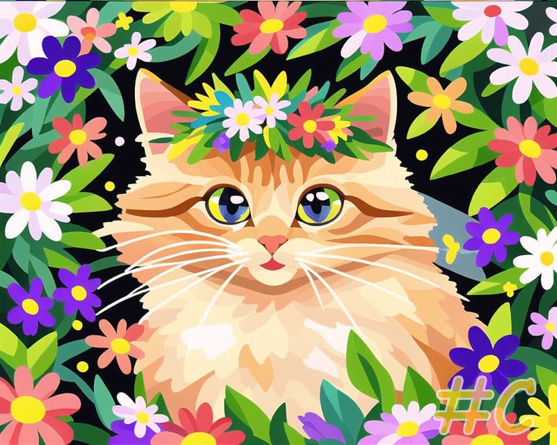 Cat with Floral Crown Needlepoint Canvas