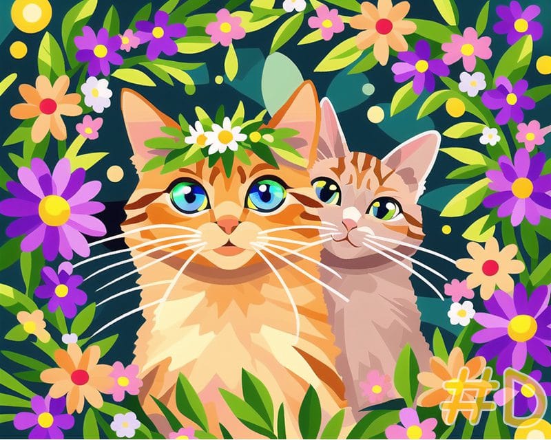 Cat with Floral Crown Needlepoint Canvas