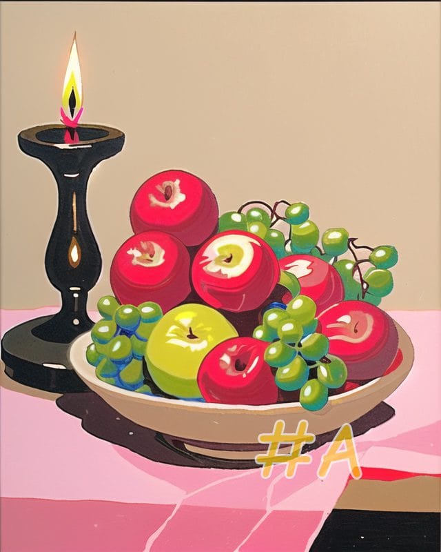 Candle with Fruit Bowl Needlepoint Canvas