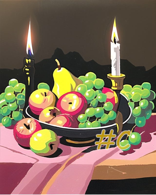 Candle with Fruit Bowl Needlepoint Canvas