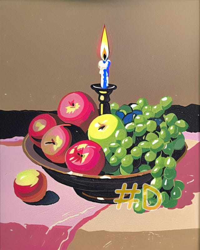 Candle with Fruit Bowl Needlepoint Canvas