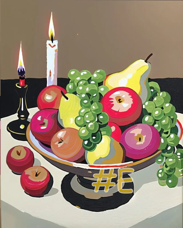 Candle with Fruit Bowl Needlepoint Canvas