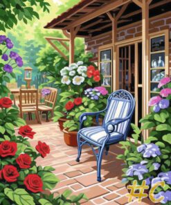 Cozy Rose and Hydrangea Patio Needlepoint Canvas