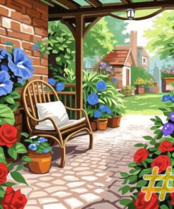 Cozy Rose and Hydrangea Patio Needlepoint Canvas