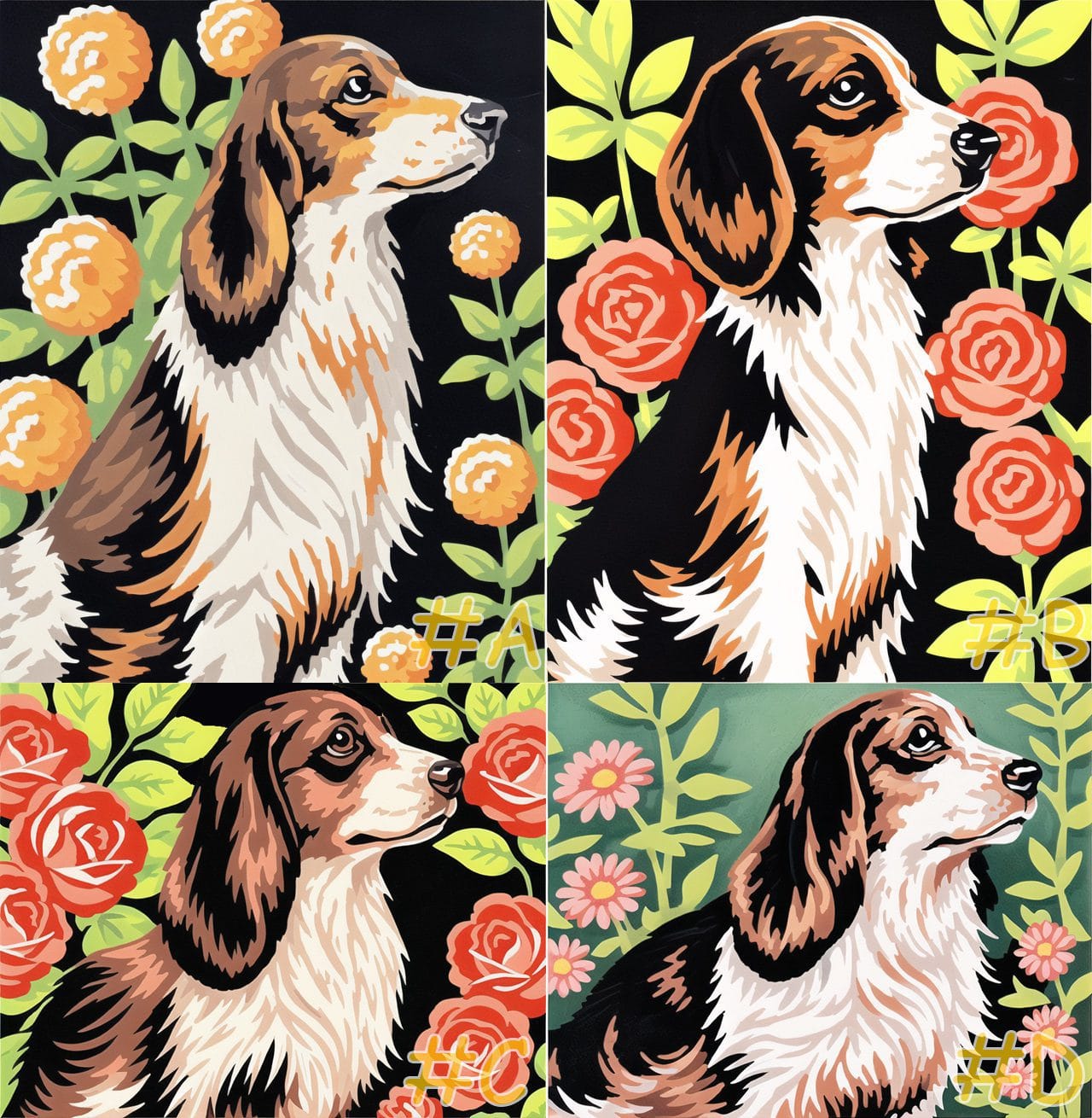 Beagle with Flowers Needlepoint Canvas