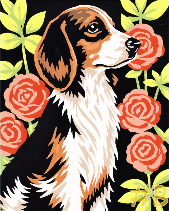 Beagle with Flowers Needlepoint Canvas