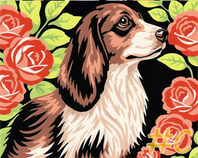 Beagle with Flowers Needlepoint Canvas