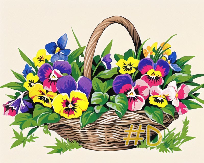 Vibrant Pansy Basket Needlepoint Canvas – Floral Basket Design