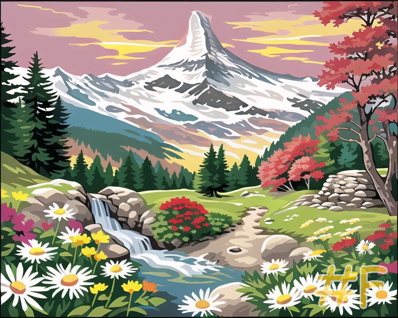 Mountain Meadow Landscape Needlepoint Canvas