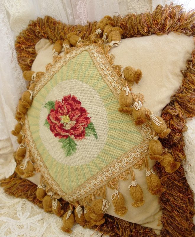 Bold Floral Needlepoint Pillow Geometric Pattern