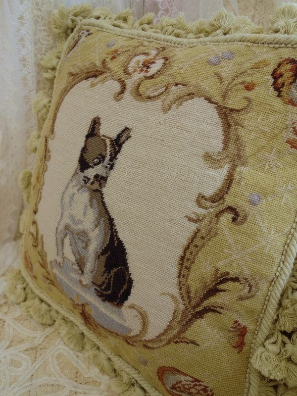 Boston Terrier Needlepoint Pillow