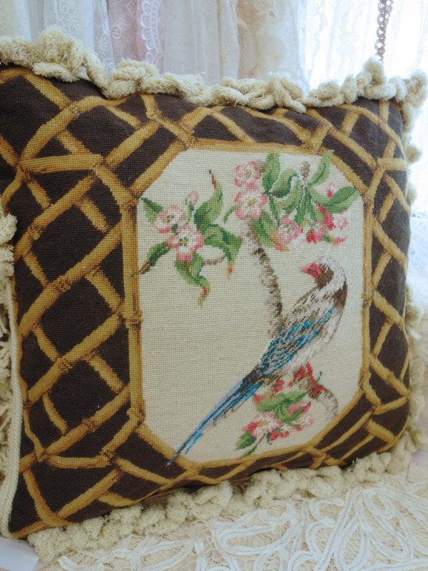 Bird and Floral Needlepoint Pillow from Cobble Country