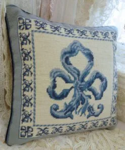 Blue Fleur-de-Lis Needlepoint Pillow