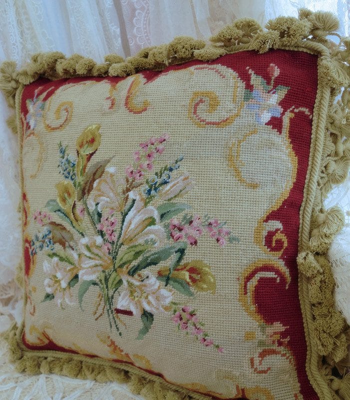 Floral Scrolls Needlepoint Pillow