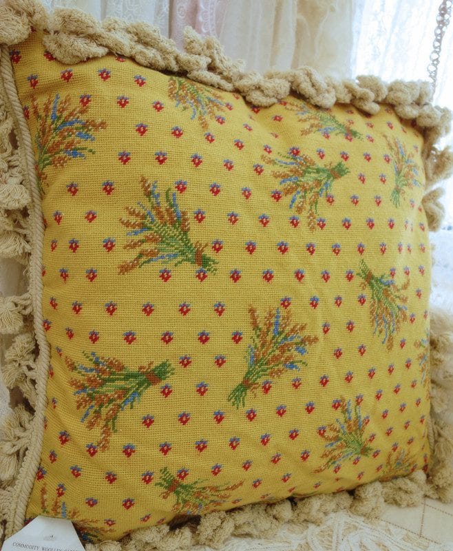 Yellow Floral Needlepoint Pillow