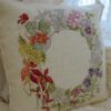 Floral Wreath Needlepoint Pillow in Soft Vintage Tones