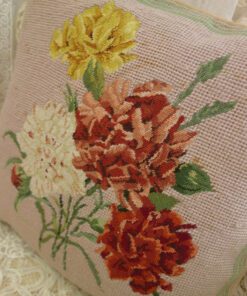 Vintage Floral Needlepoint Pillow with Faded Peonies