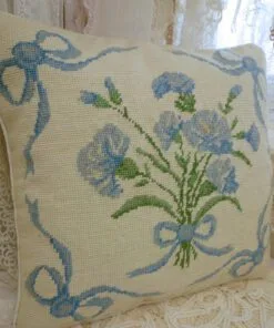 Blue Floral Bouquet Needlepoint Pillow