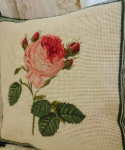 Pink Rose Needlepoint Pillow