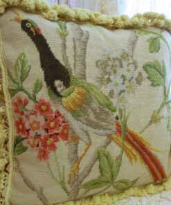 Colorful, Vibrant Peacock Needlepoint Pillow with Flowers