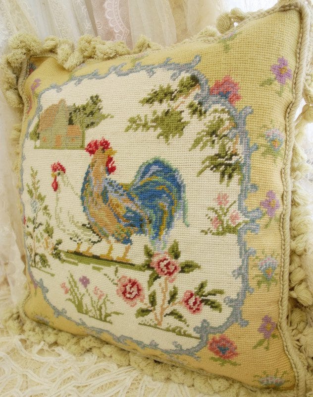 Elegant Chicken Needlepoint Pillow