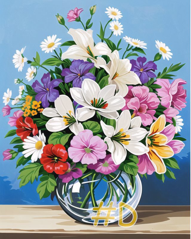 Mixed Flowers Bouquet Needlepoint Canvas