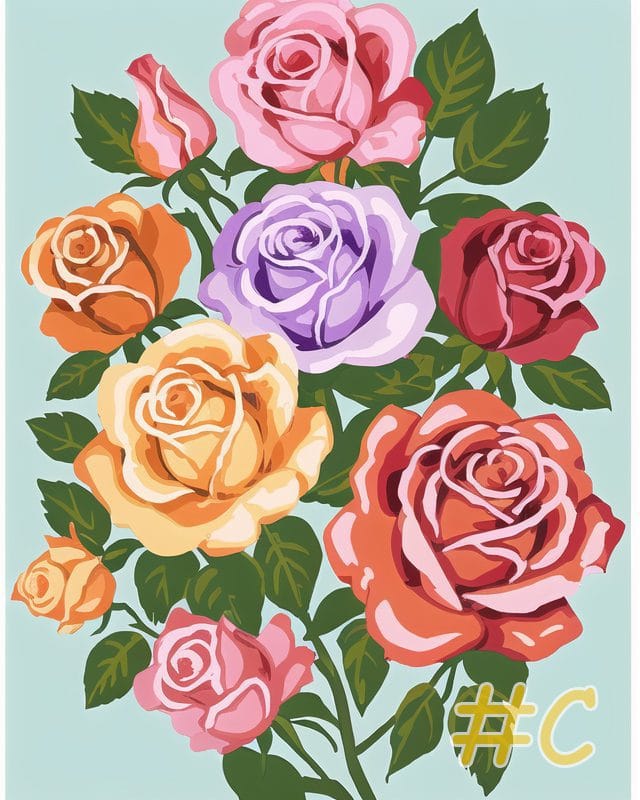 Mini Elegant Rose Bouquet Needlepoint Canvas