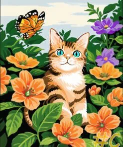 Cat & Flowers Needlepoint Canvases