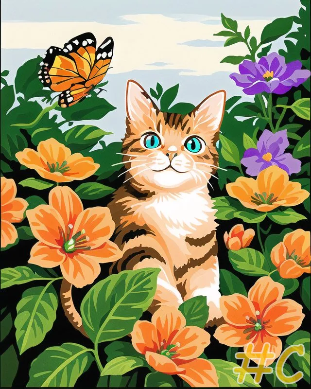 Cat & Flowers Needlepoint Canvases